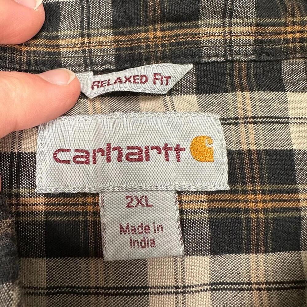 Carhartt Long Sleeve Button Shirt Men's 2XL Relaxed‎ Fit Brown White Plaid Hike - Picture 4 of 10